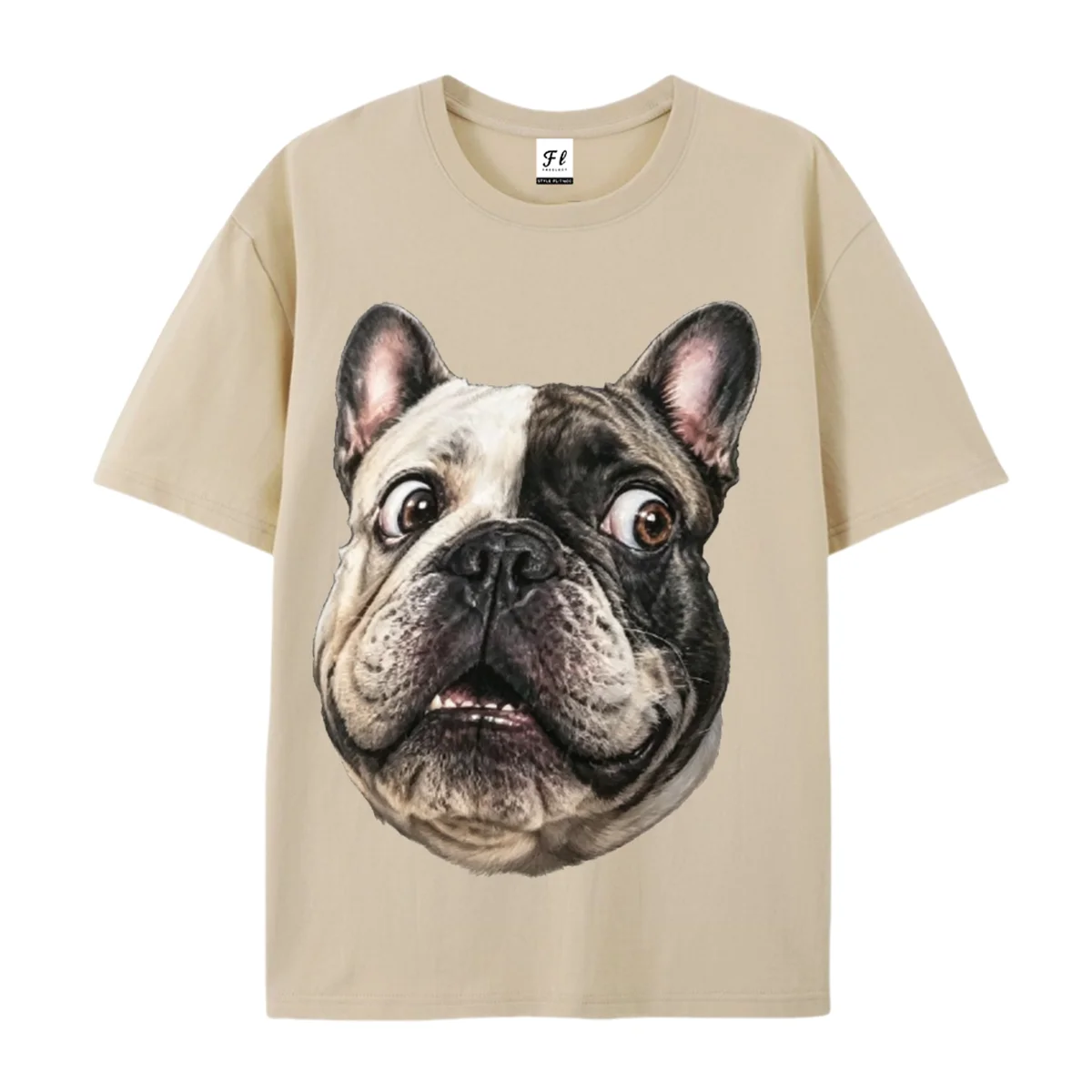 Funny French Bulldog Graphic Tee Realistic Surprised Frenchie Dog Portrait Print Dog Lover Casual Short Sleeve Top Streetwear