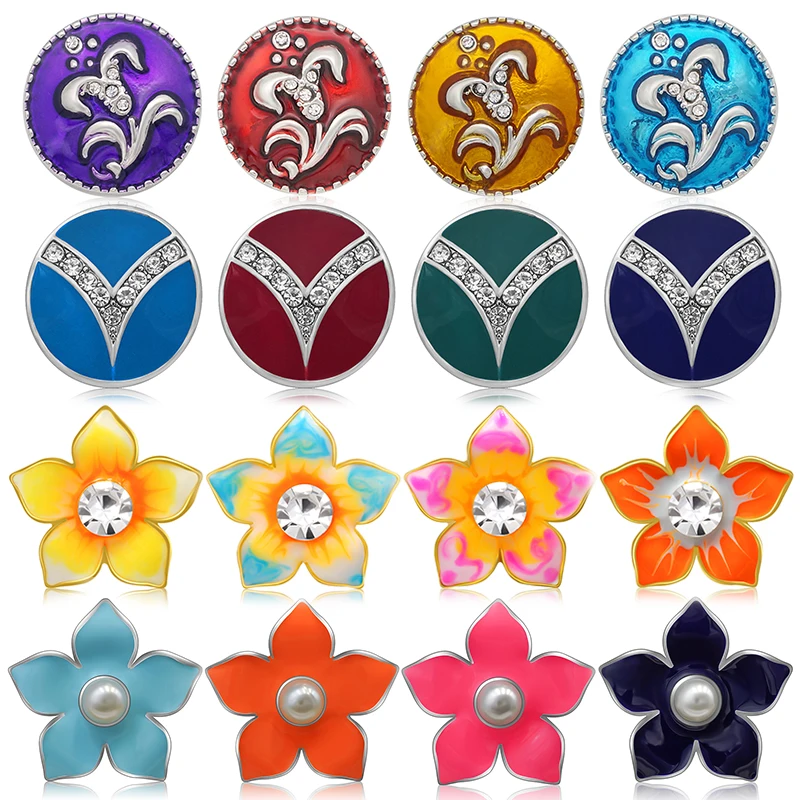 Colorful Rhinestone Beauty Flowers Round Metal 18mm snap buttons for DIY 18mm snap jewelry Accessories Women Gift