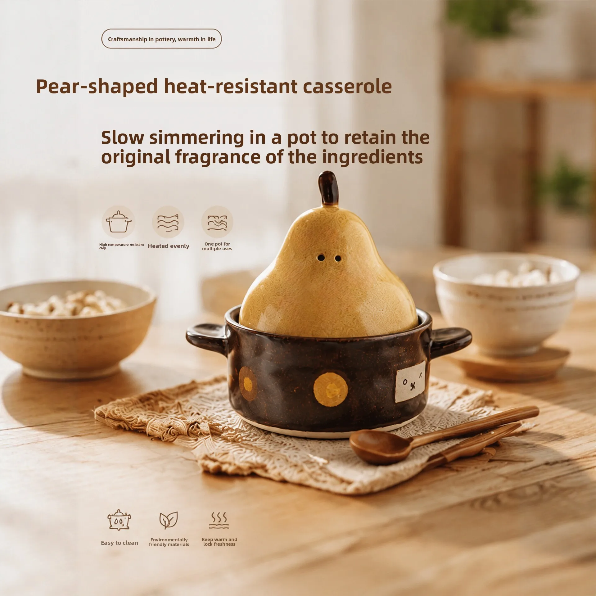 Casserole, one person's food, good-looking small casserole with lid, clay, high temperature dry burning and no cracking