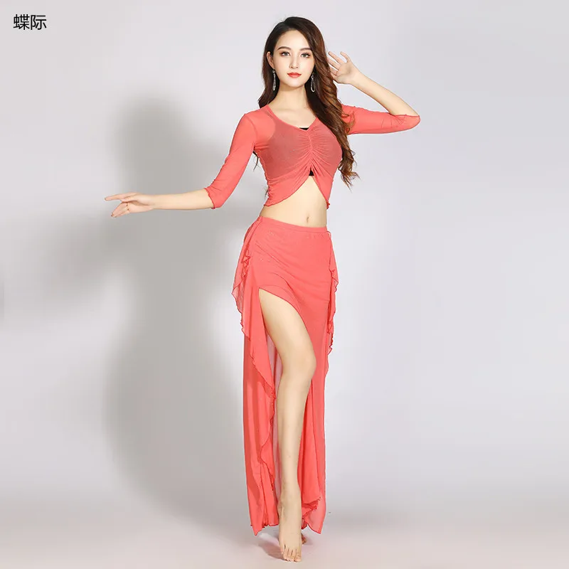 

New Belly Dance Practice Suit Mesh Sexy Large Size Skinny Dance Performance Skirt Oriental Dance Practice Suit