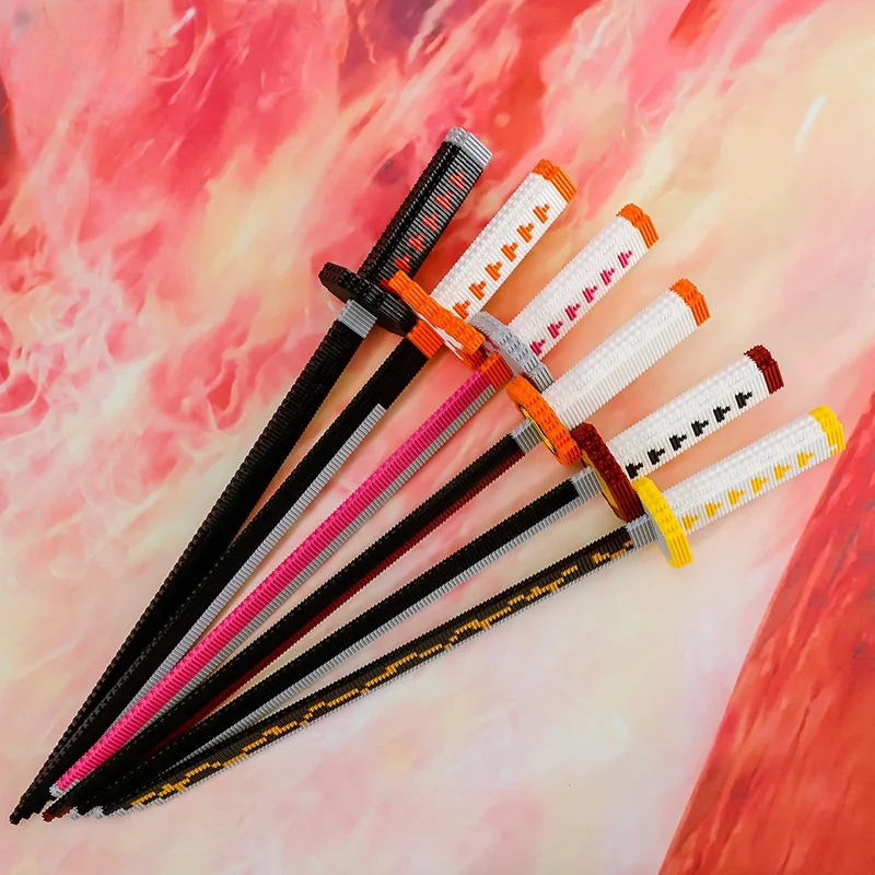 Real Demon Slayer Katana Splicing Building Block Kimetsu No Yaiba Anime Cosplay Prop Ninja Knife Katana Samurai Sword Kid Toy