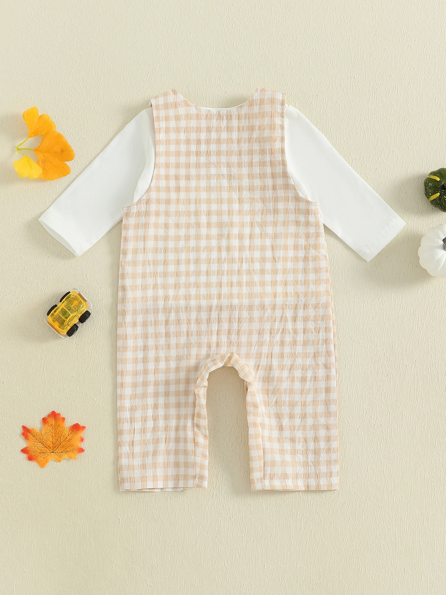 

Adorable Baby Boy Halloween Costume Cute Long Sleeve T-shirt with Plaid Overall Pants Set for Infant Boys Perfect for