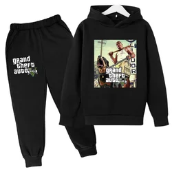 Kids Clothes GTA5 Street Games Print Hoodie Boys Girls Toddler Birthday Gift Sweatshirt 3-12Y Pop Top+Pants 2P Sports Casual Set