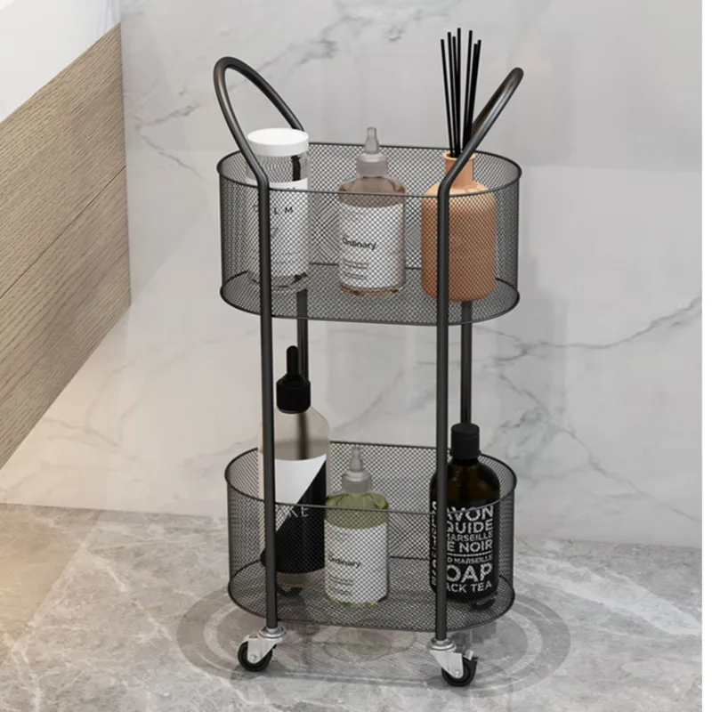 Nordic Iron Storage Shelf Hollow Grid Organizer Four-Wheel Rolling Rack Stable Load-Bearing Design Versatile Bathroom Storage