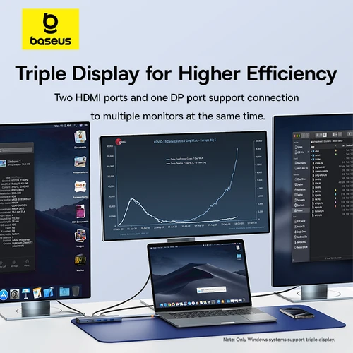 Imagen 2 del producto Baseus USB Hub DP 4K adaptador HDMI Dual 11 en 1 divisor RJ45 USB 3,0 PD 100W estación de acoplamiento para MacBook Pro Air M2 M1 USB C HUB