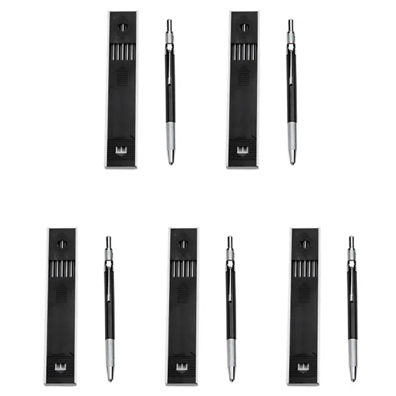 Exquisite-5Pcs 2.0Mm Mechanical Pencil Lead Pencil For Draft Drawing Carpenter Crafting Art Sketching With 60 Pcs Refill - Black