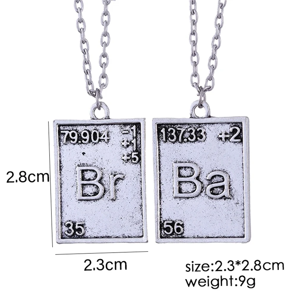 Vintage Breaking Bad Necklace Chemical Symbol Br Ba Pendant Brothers Couple Necklace Gift for Women and Men Jewelry Gifts