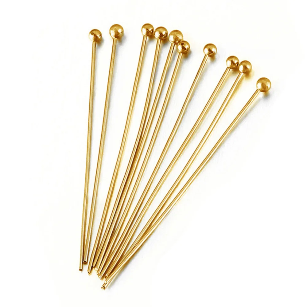 50pcs18k Vergulde 12-30MM Balhoofd Naald Pins Voor DIY Kralen Sieraden Maken Cadeau, Bevindingen Accessoires Pins Levert