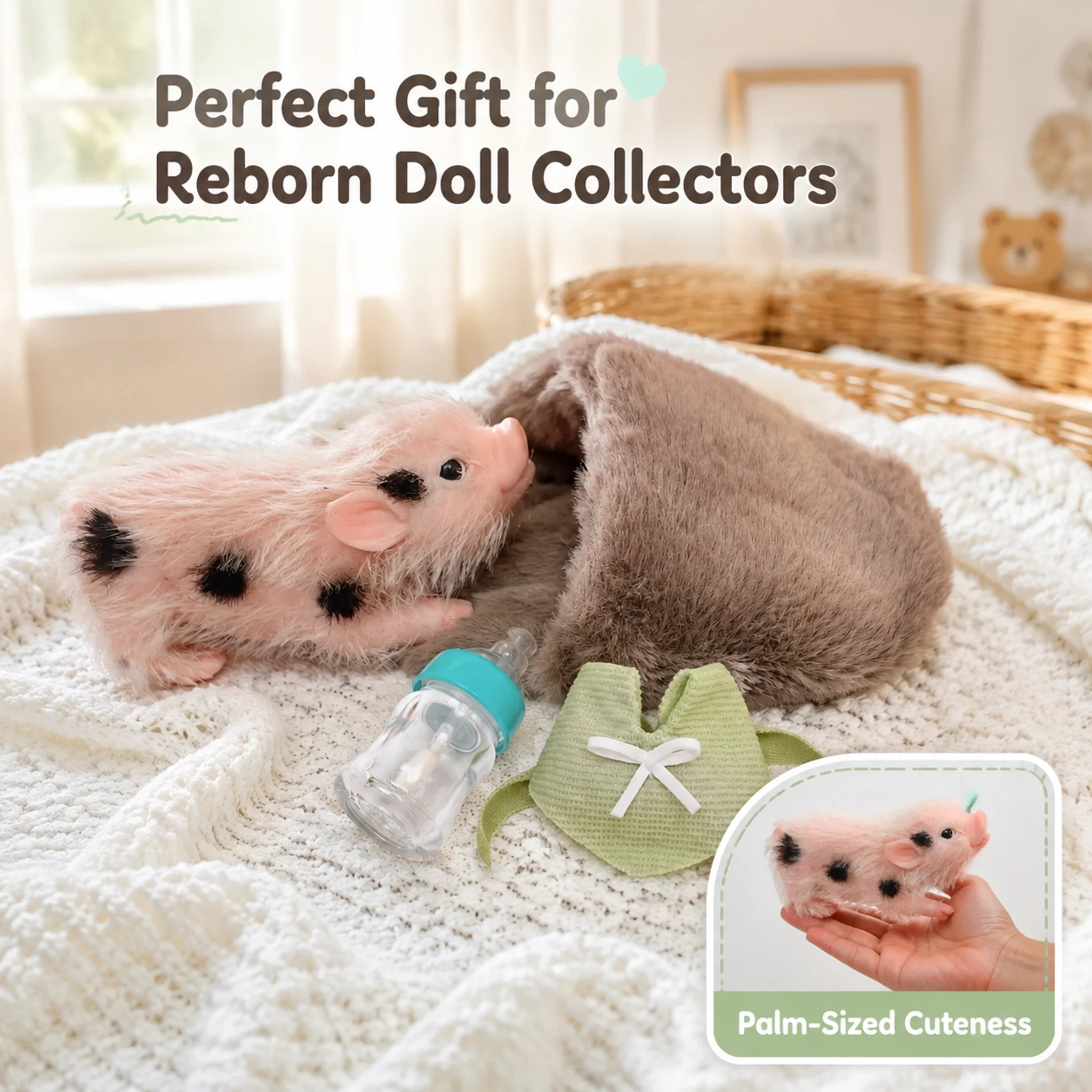 5 Inch Silicone Piglet Soft Cute Mini Realistic Animals with Accessories Lifelike Reborn Newborn Pig Doll Decompression Toy Gift
