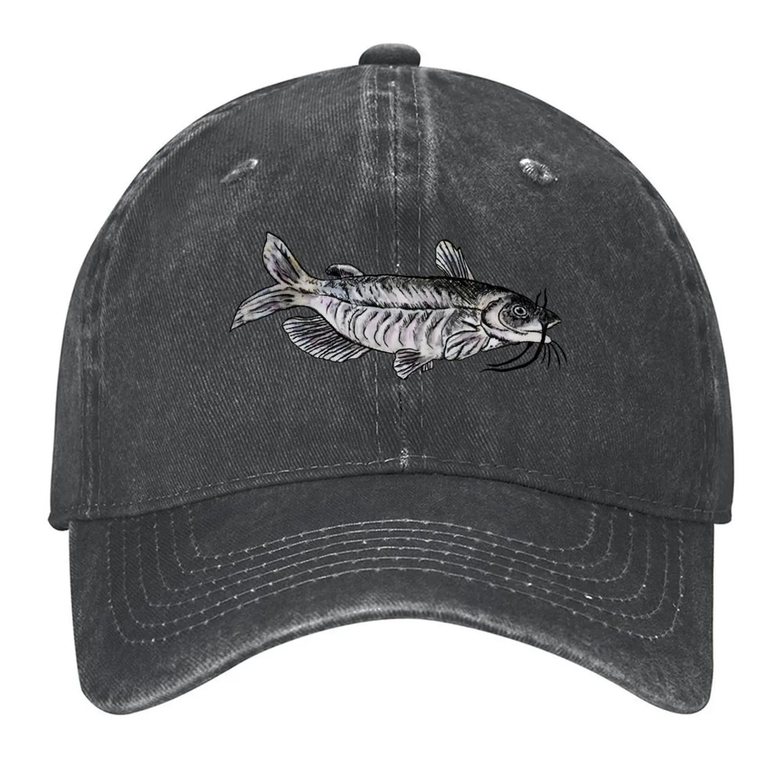 

White Catfish Fish Drawing Baseball Cap Icon Mountaineering Snapback Cap Ball Cap For Girls Men's