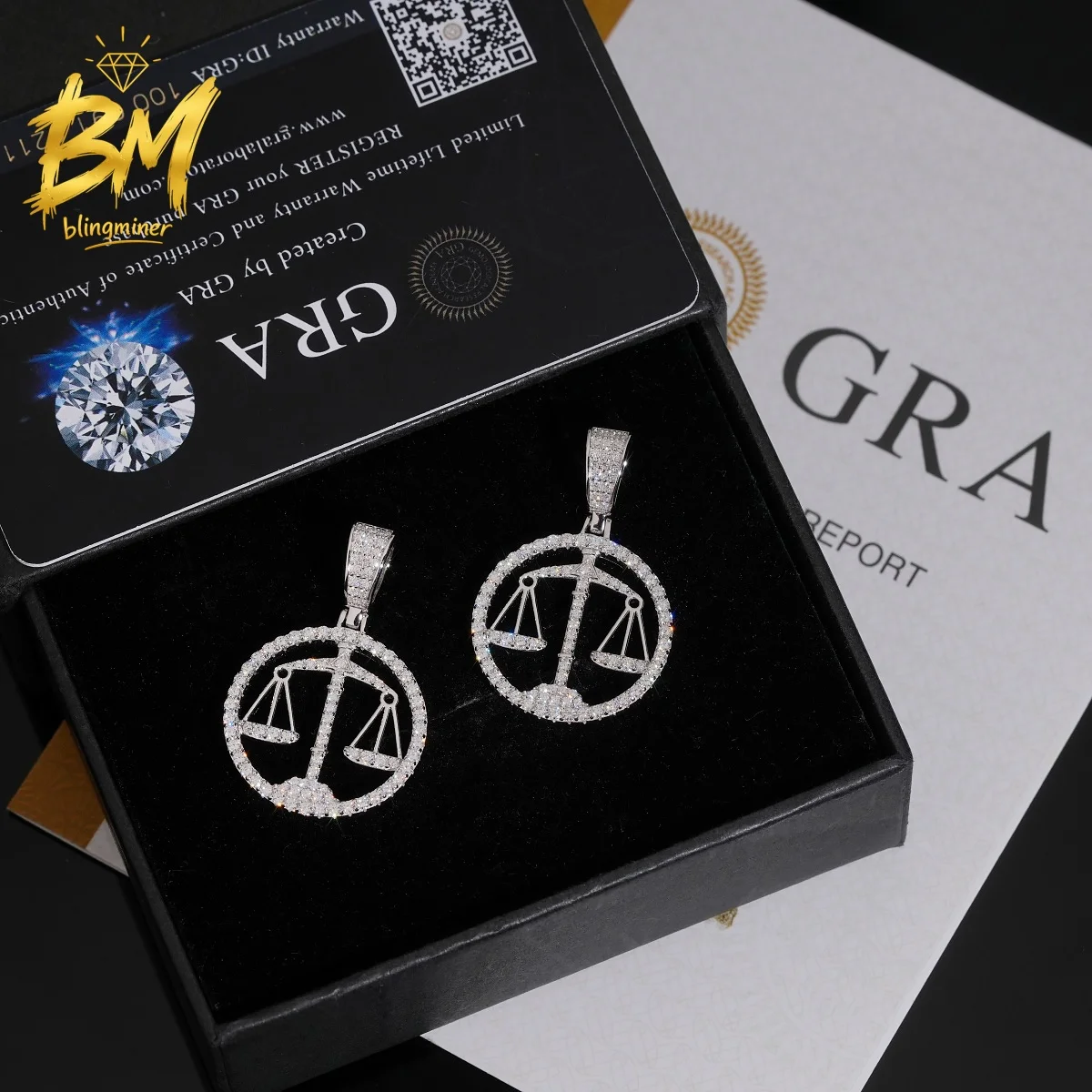 Blingminer Scales of Justice VVS Moissanite Pendant For Men Women S925 Silver Pendants Jewelry Pass Diamonds Tester Free Shippin