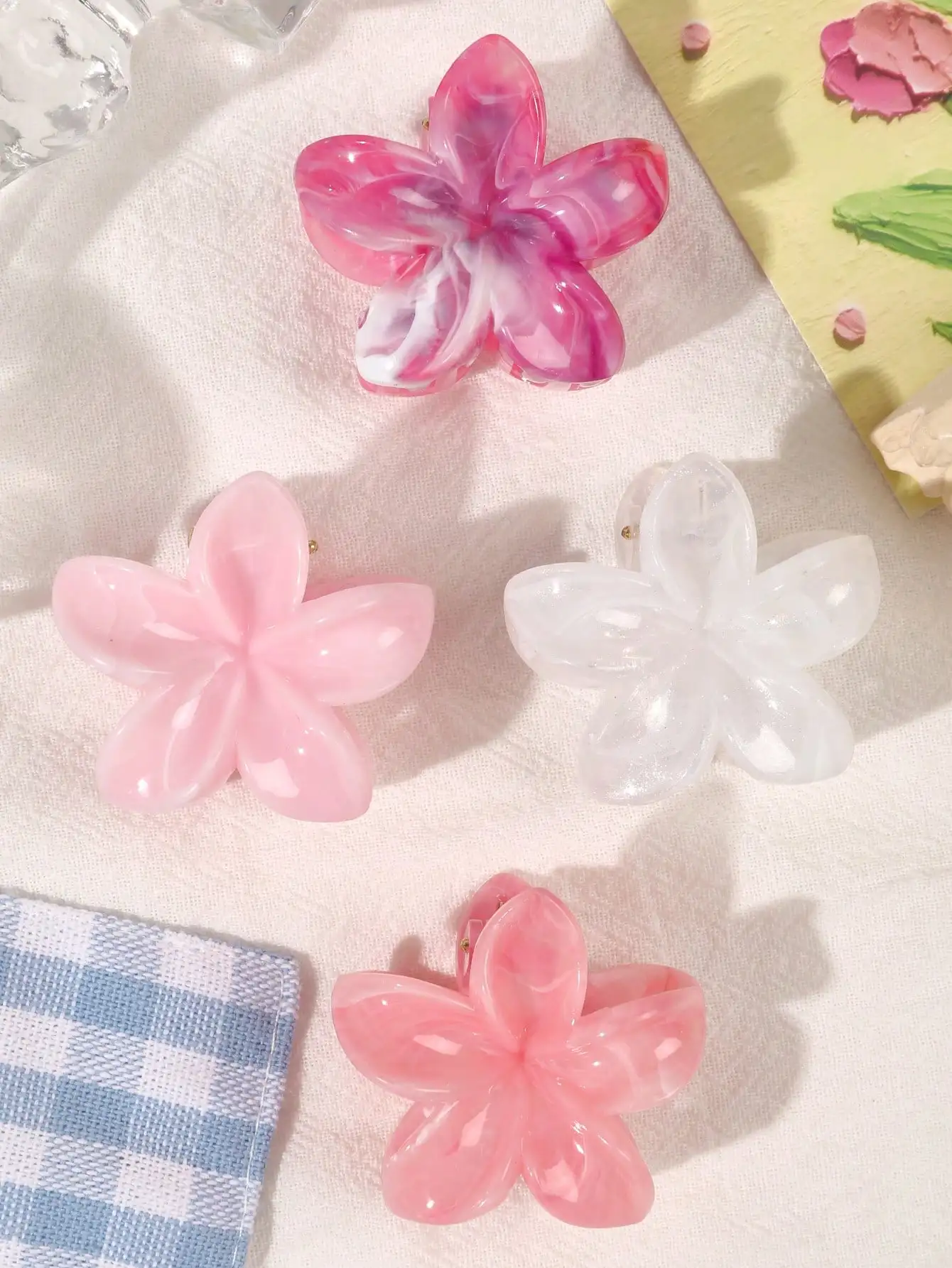 4 Stück mehrfarbige Blumen-Haarklammern für Frauen und Mädchen, rutschfest, niedlich, modisch, Haarschmuck, kleine Haarnadel, Krabben-Haarspange-Stil – Detail 25