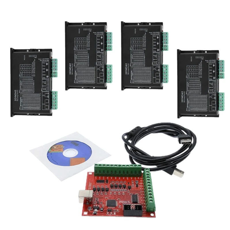 

CNC Control System Accessory Kit 1Xred Breakout Board 4 Axis Interface Driver Motion Controller+4X Stepper Motor Driver 2DM542