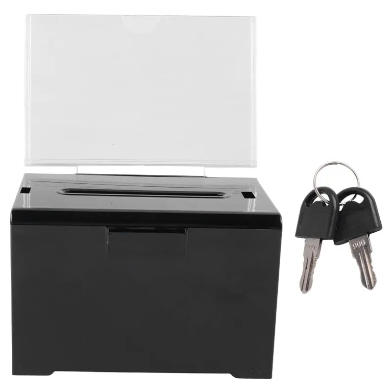 AA81-Donation Box With Lock - Acrylic Suggestion Box With Slot, Ballot Lock Box With Sign Holder For Raffle, Voting