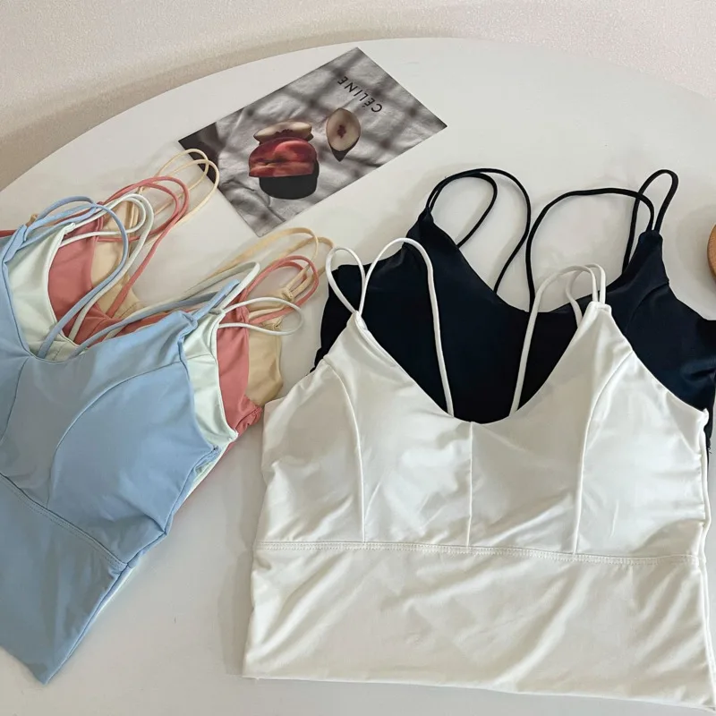 SP&CITY Korean Ice Silk Traceless Suspender Women\'s Beautiful Back Breast Wrapping With Bra Pad Summer Bottomed Vest Lingerie