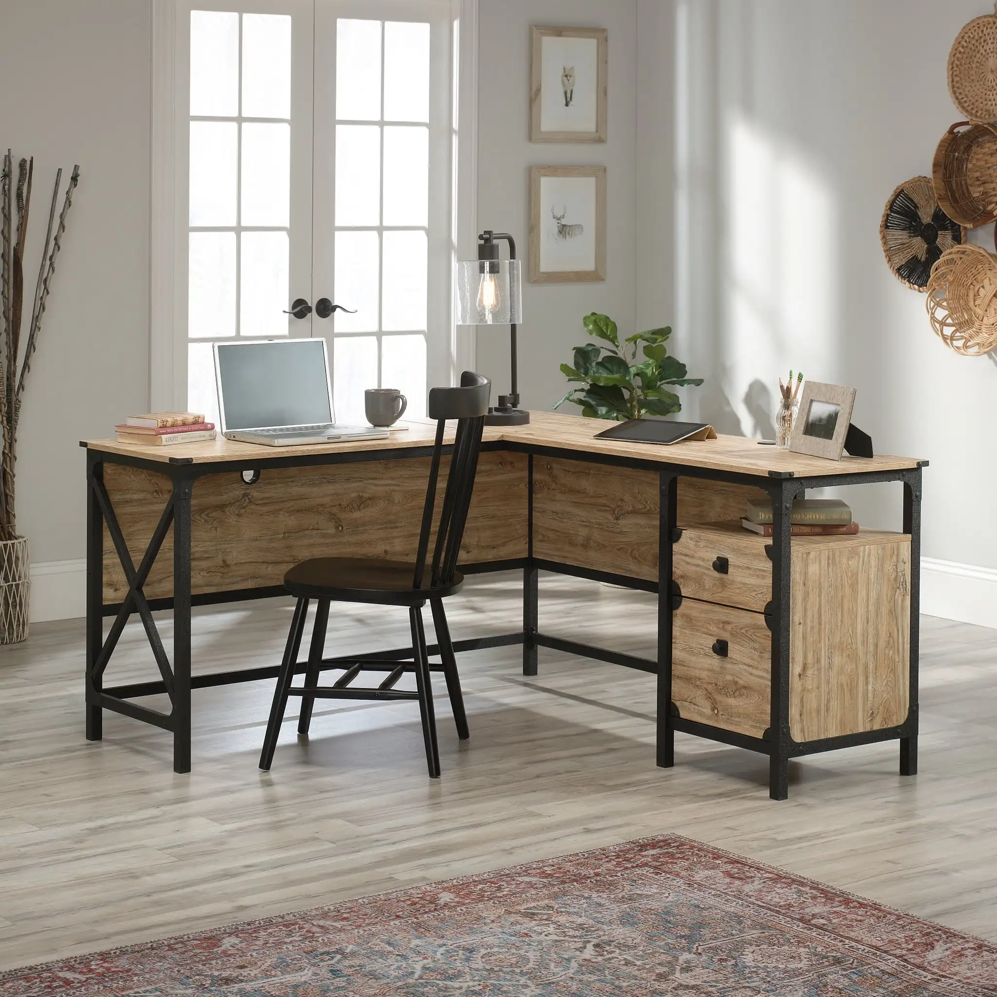 

Steel River L-Shaped Desk, Milled Mesquite Finish