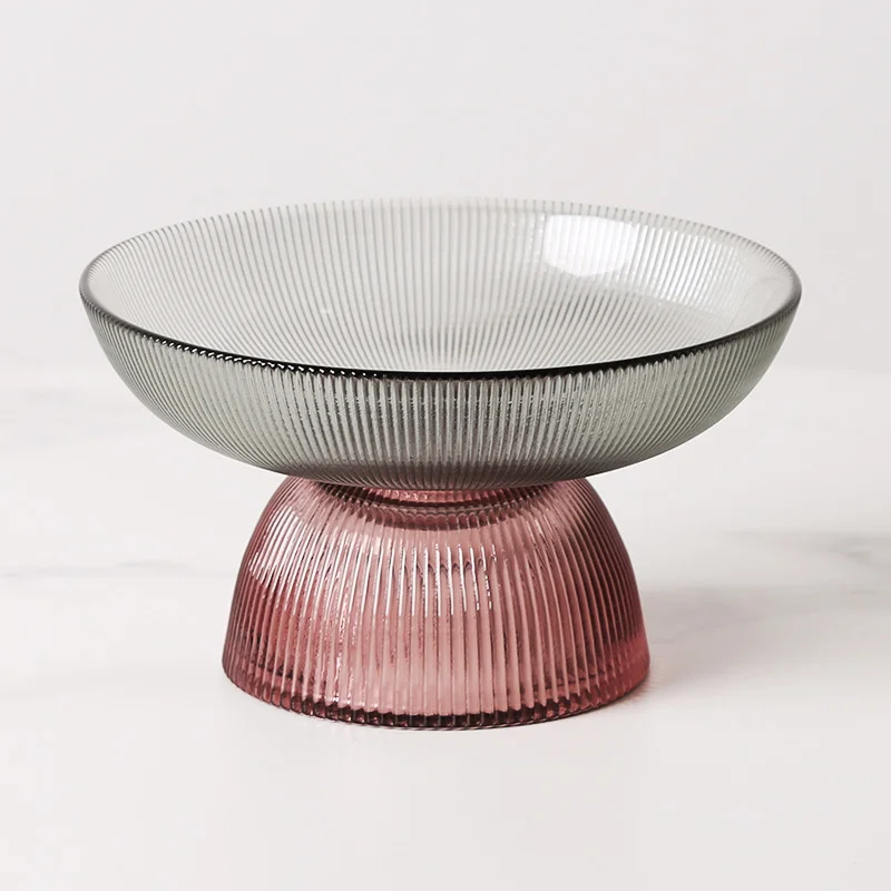 Creative Striped Glass Fruit Plate  Dessert Oatmeal Salad Bowl Living Room Decoration Transparent Candy Nut Storage Plate Decor