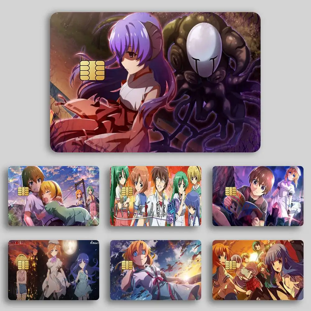 Póster de Anime When They Cry - Higurashi, cubierta de piel de crédito, pegatinas para tarjetas, película de autobús, decoración frontal, débito bancario, resistente al agua, 4 Uds.