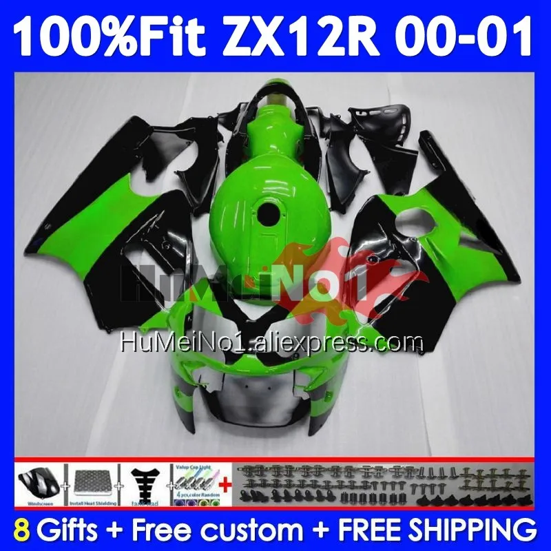 OEM Body For KAWASAKI NINJA ZX-12R ZX 12R 12 R 1200 Stock Green 225No.3 ZX1200 1200CC ZX12R 00 01 2000 2001 Injection Fairing