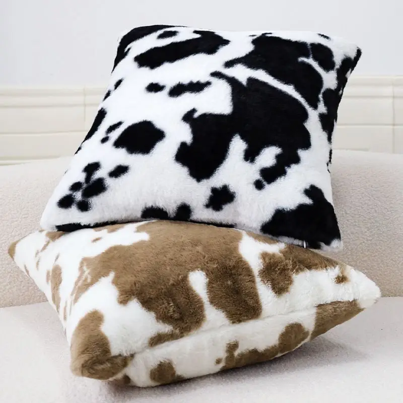 Cow Print Fluffy throw pillow covers Nordic Luxury Pillow Cover with zipper Black White Stylish Living Room Sofa Pillow Case - view 3
