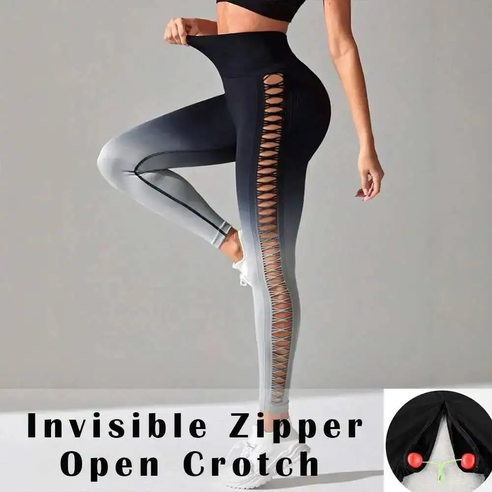 Summer Invisible Zipper Open Croth Pants Exotic Leggings Sexy Tight Push Up Fitness High Waist Trousers