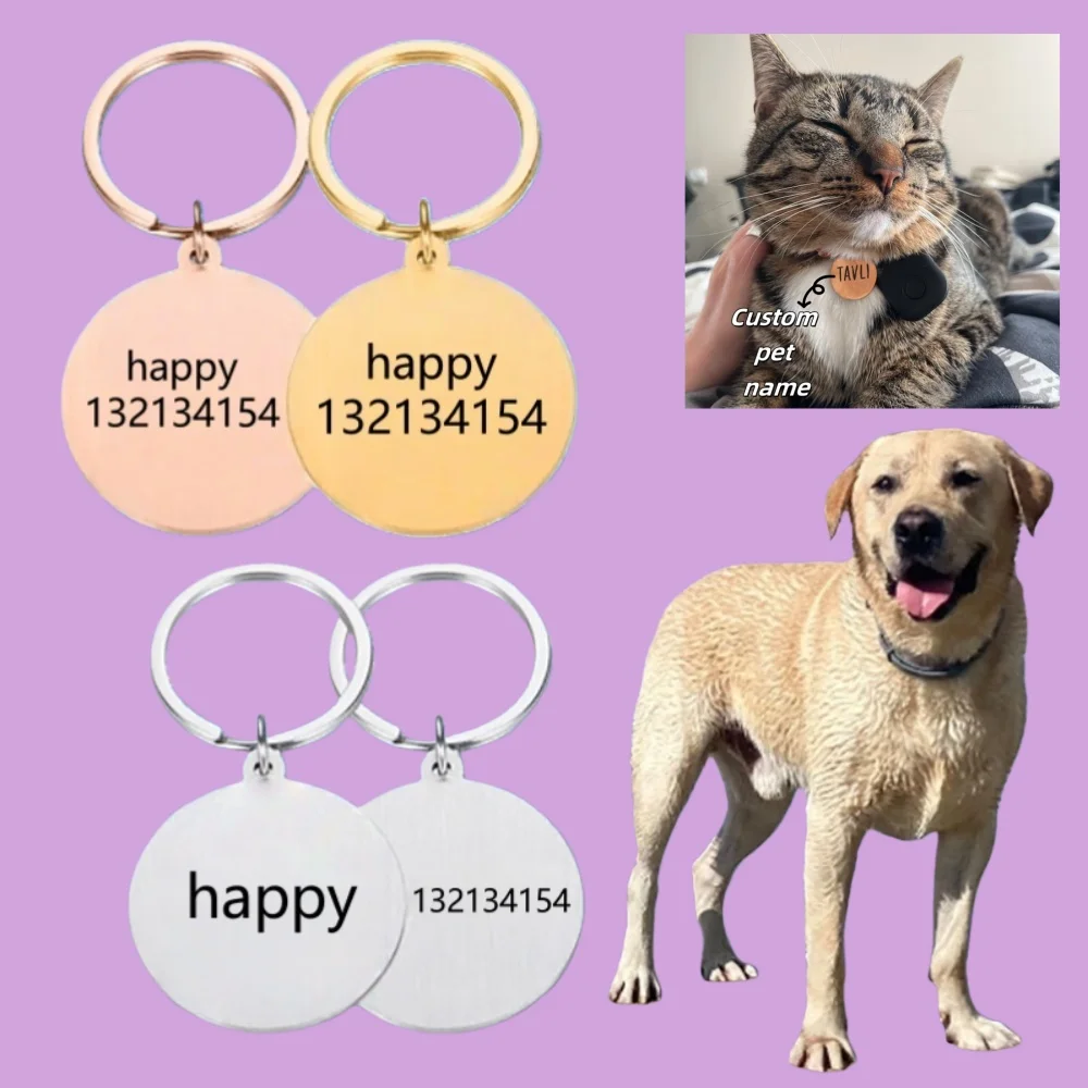 

Customized Pet Identification Tags Personalized Engraving Stainless Steel Round Dog Tag Cat And Dog Tag Pendants To Prevent Loss