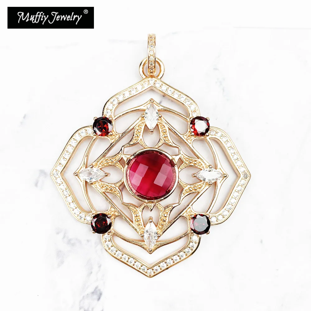 Pendant ROOT CHAKRA Rose Gold In 925 Sterling Silver Burgundy Red Zircon Stones Europe Fine Jewelry Trendy Gift Fit Necklace