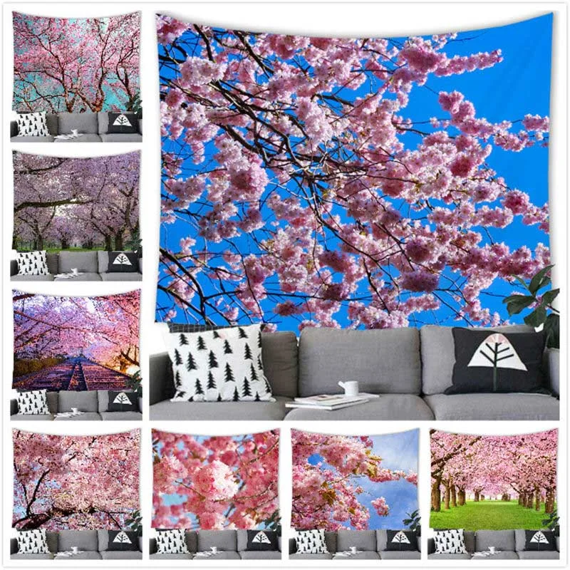 Cherry Blossoms Tapestry Wall Hanging Peach Blossom Tapestry Wall Hanging Party Home Decoration Background Flower Tapestry Tapiz