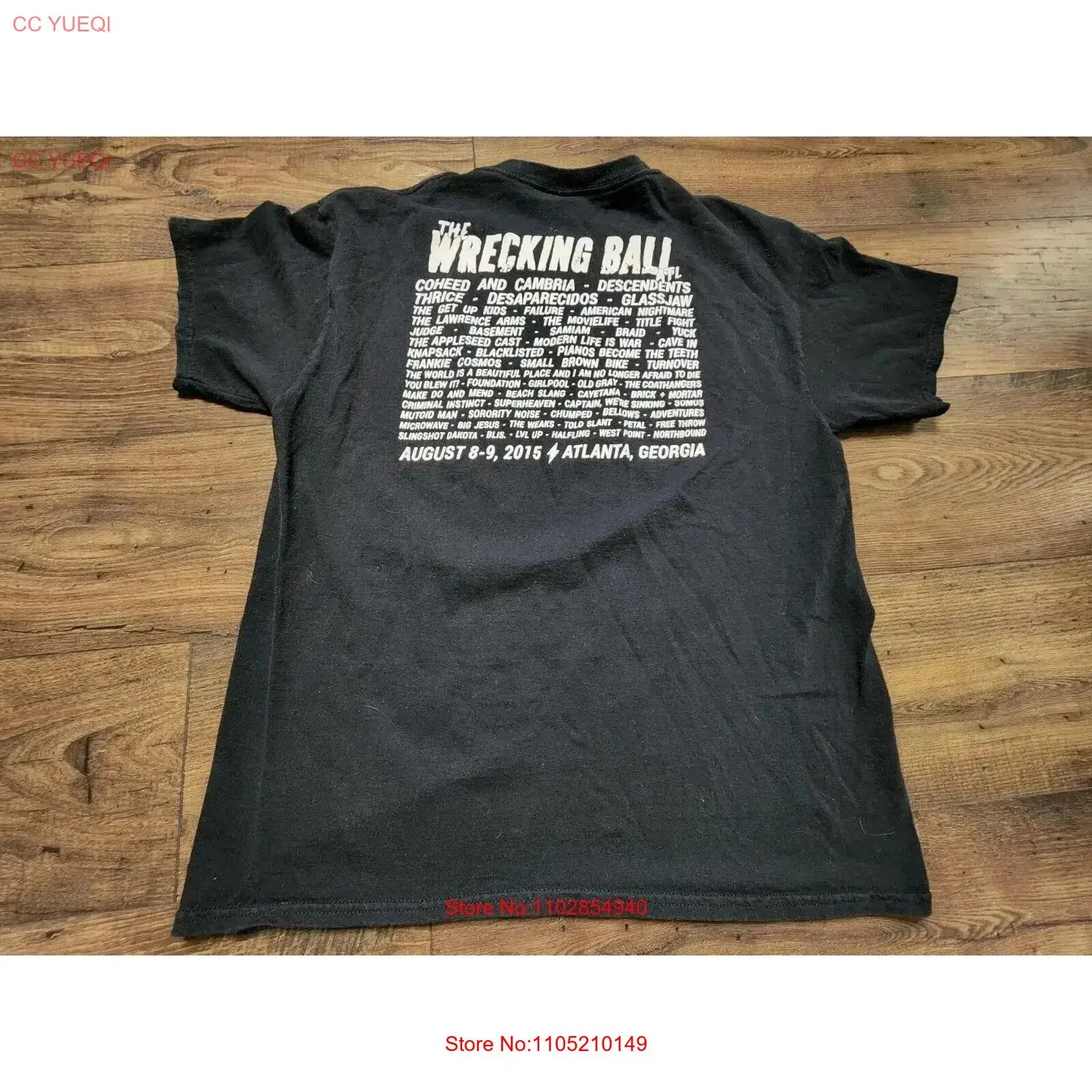 Mens L Wrecking Ball ATL Atlanta Ga Concert 2015 T Shirt Coheed and Cambria vintage Washed streetwear Top For Everyday Wear