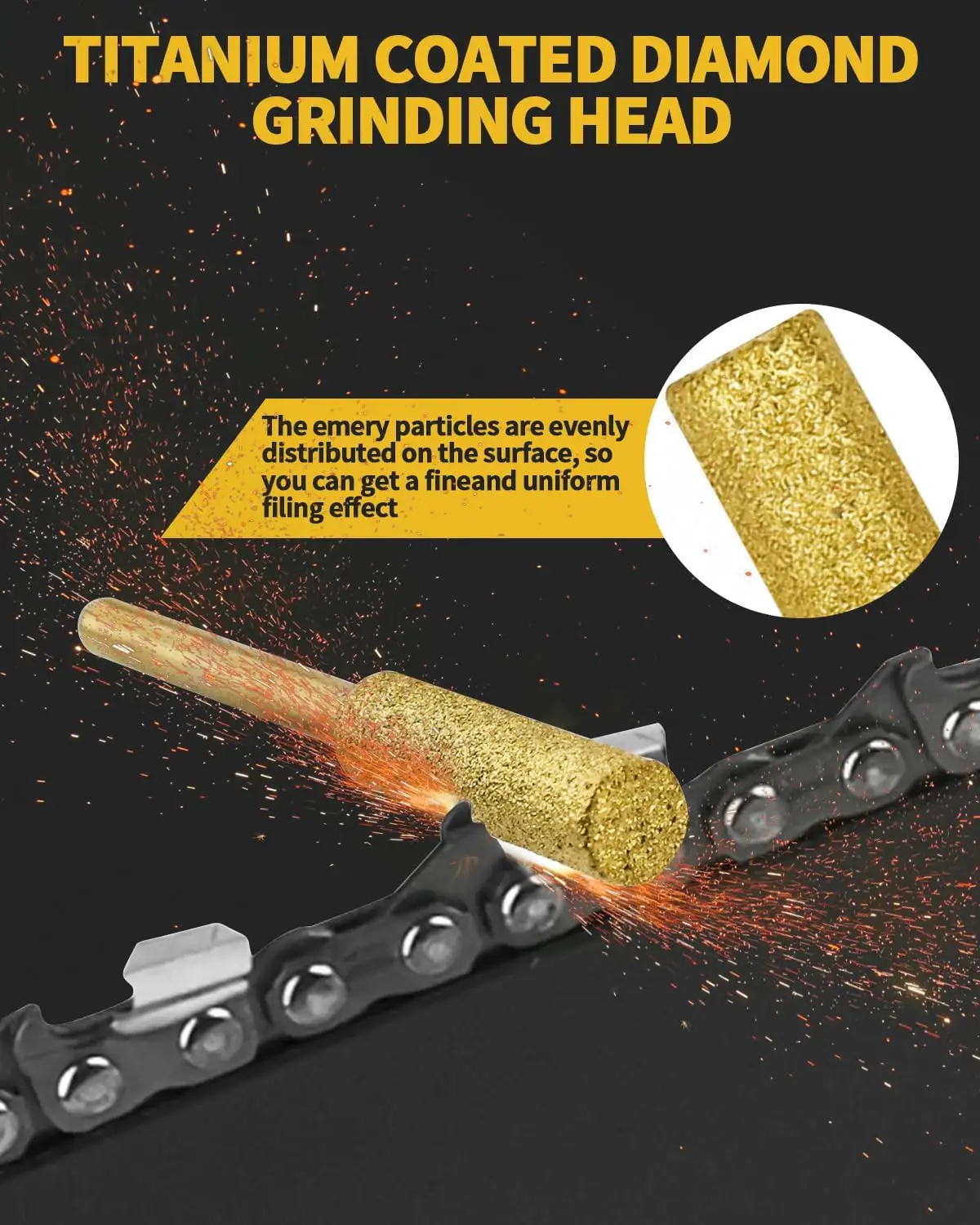 Gold Diamond Coated Cylindrical Burr Chainsaw Sharpener Stone File Chain Saw Sharpening Carving Grinding Power Tools Kit