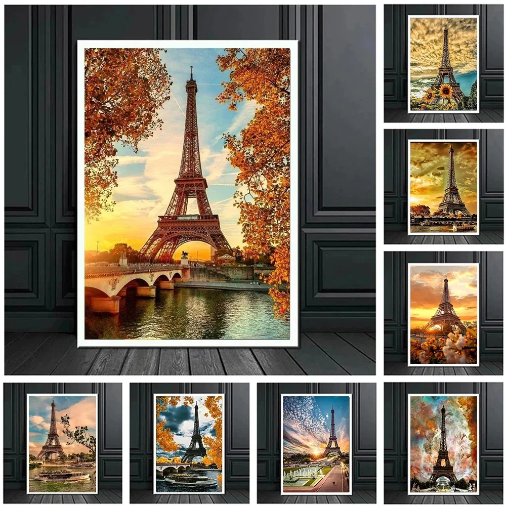 Pintura en lienzo moderna de la Torre Eiffel, arte de pared, paisaje de la ciudad de París, pósteres impresos para decoración del hogar, Cuadros