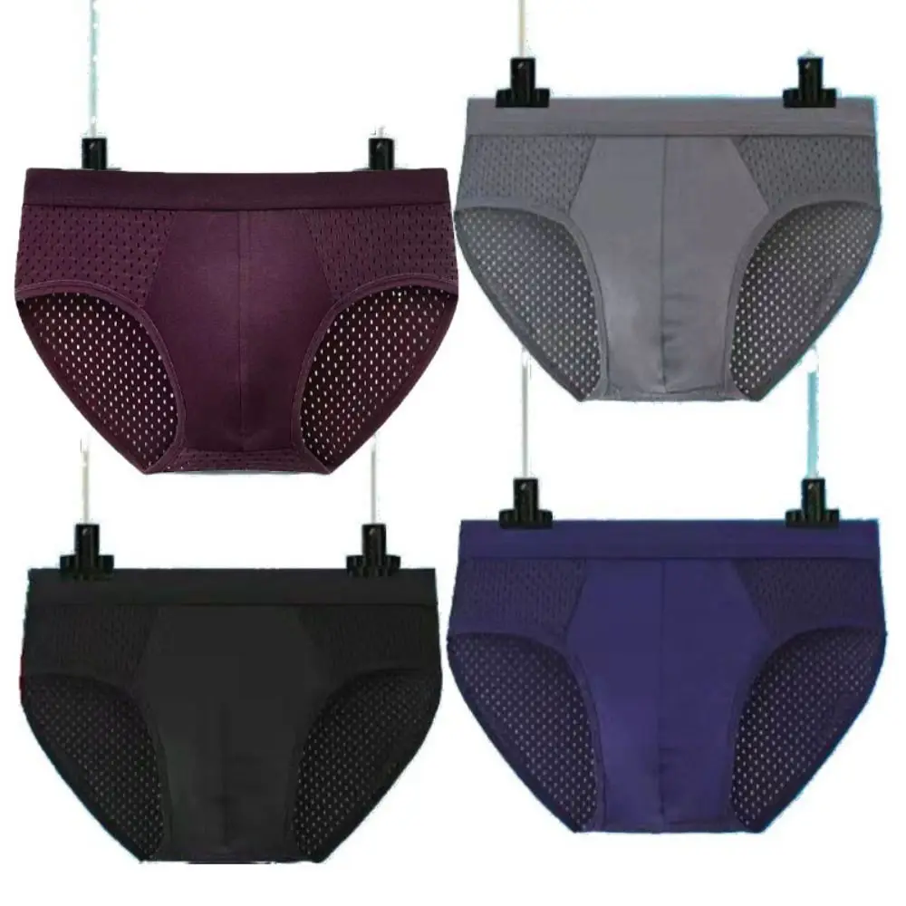 

4PCS Low Waist Men Mesh Panties Briefs Oversize Male Thin Panties Elastic Male Lingerie Ice Silk Triangle Underwear Four Seasons