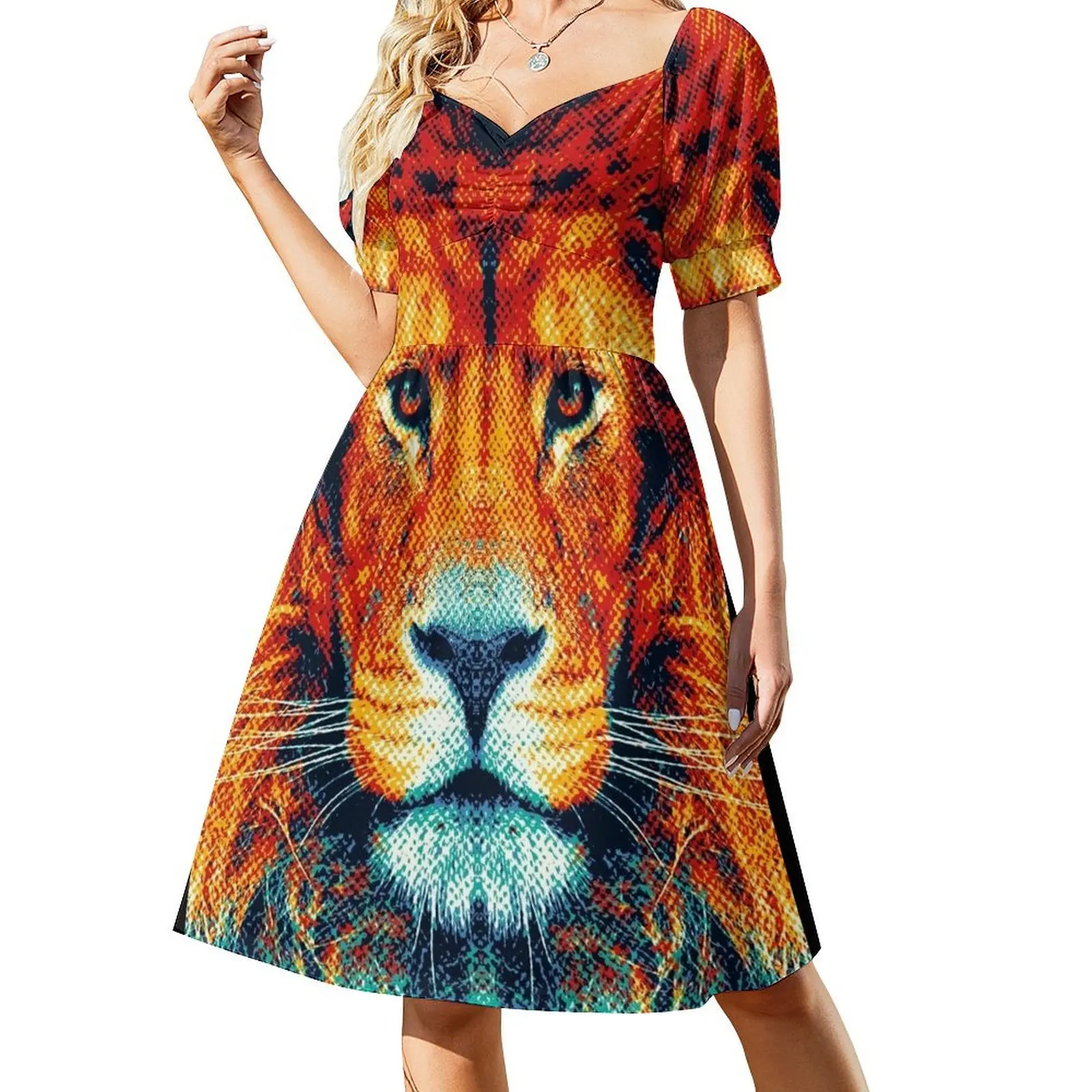 

Lion - Colorful Animals Short Sleeved Dress Dress vintage elegant party dress for women 2025 dresses for special events