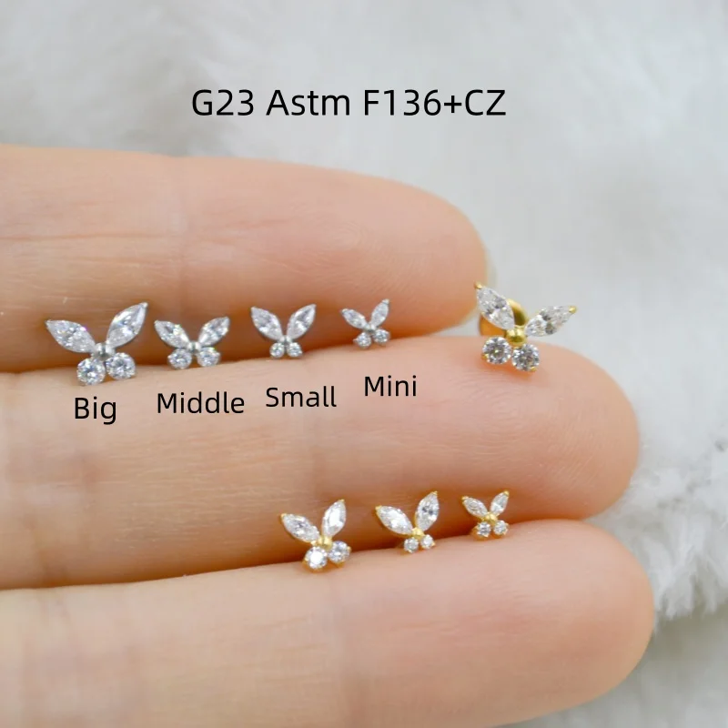 Großhandel 10 Stück G23 Titan ASTM F136 Körperschmuck CZ Lippen-Labret-Stab Ohr-Helix-Tragus-Rook-Stab – Detail 1