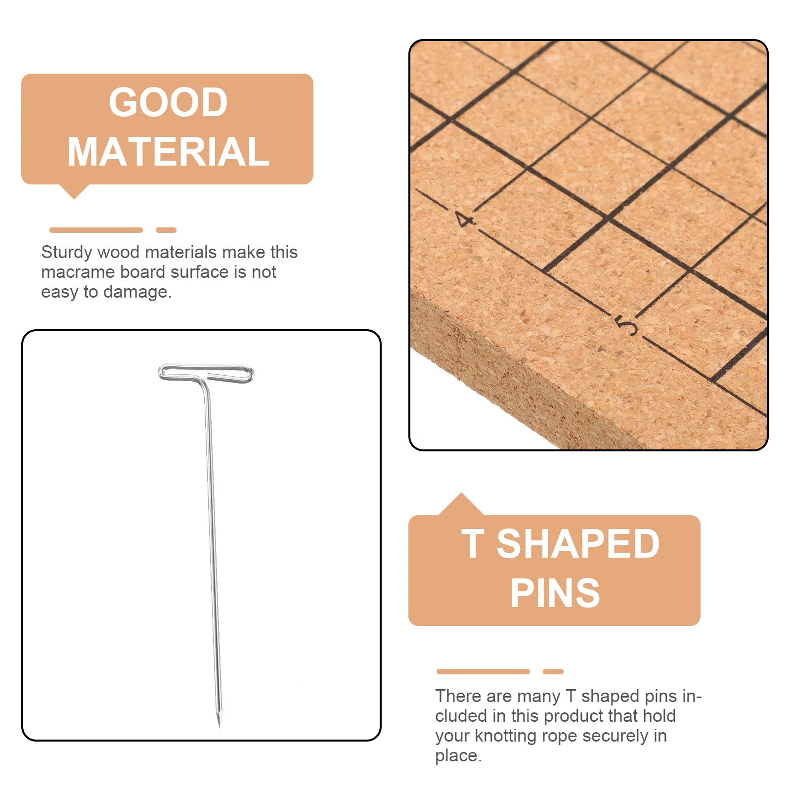 

1Set Wood Macrame Board Sturdy Knotting Craft Tool Grid Surface for Measuring Bracelet Projects T Pins Included