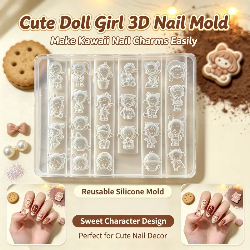 Cute Q‑Version Girl Doll Silicone Nail Mold 3D Embossed Nail Carving Mold for DIY Nail Art Decorations