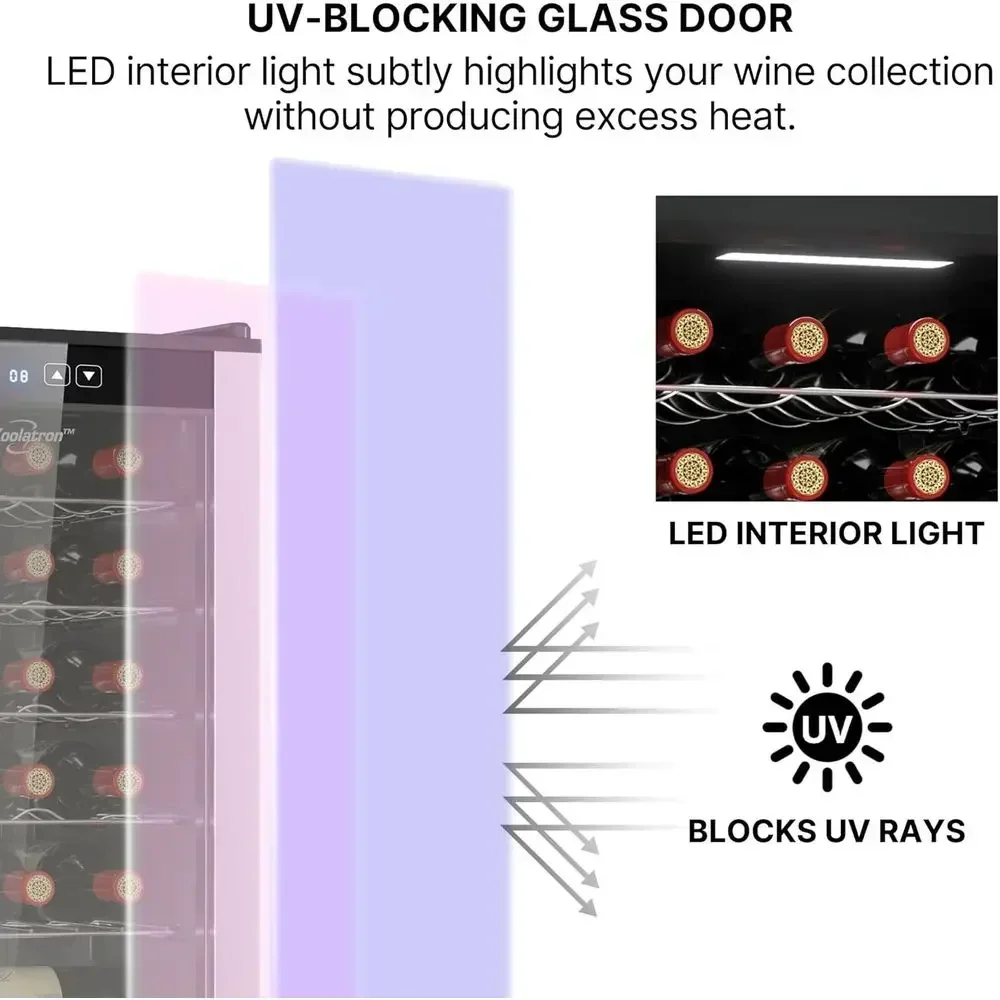 24 Bottle Wine Cooler Black Compror Wine ridge | 2.4 cu t (68 L) reestanding Wine Cellar | Red White & Sparkling Wine Storage |