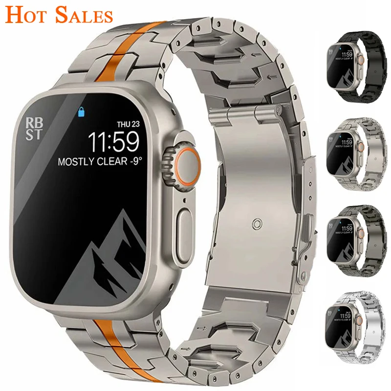 Tali jam tangan Titanium mewah untuk Apple Watch, tali jam tangan Ultra 2 49mm 42mm 44mm 41mm 45mm gelang logam Correa untuk IWatch seri 9 8 7 6 SE 5