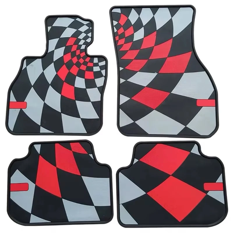 

High Quality Rubber material Floor Mat Red Checkered JCW Style Clubman Mini Cooper F56 F57 (4PCS/SET)