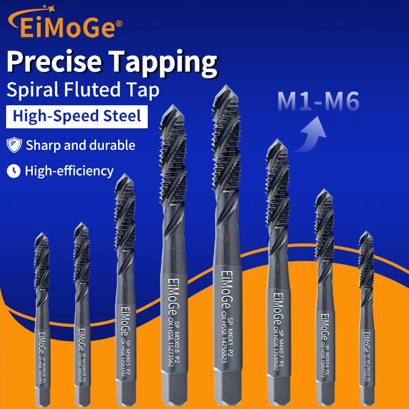 

Набор метрических спиральных метчиков EiMoGe HSSE, 8 шт., M1-M6 (M1, M1.2, M1.6, M2, M3, M4, M5, M6)