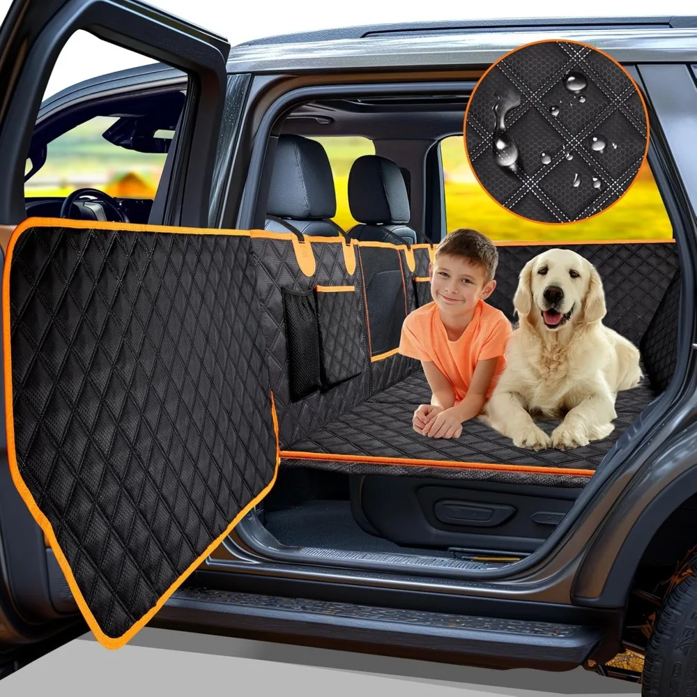 

Waterproof Dog Car Seat Cover with Hard Bottom, Door Protectors, Scratch-Resistant for Back Seat