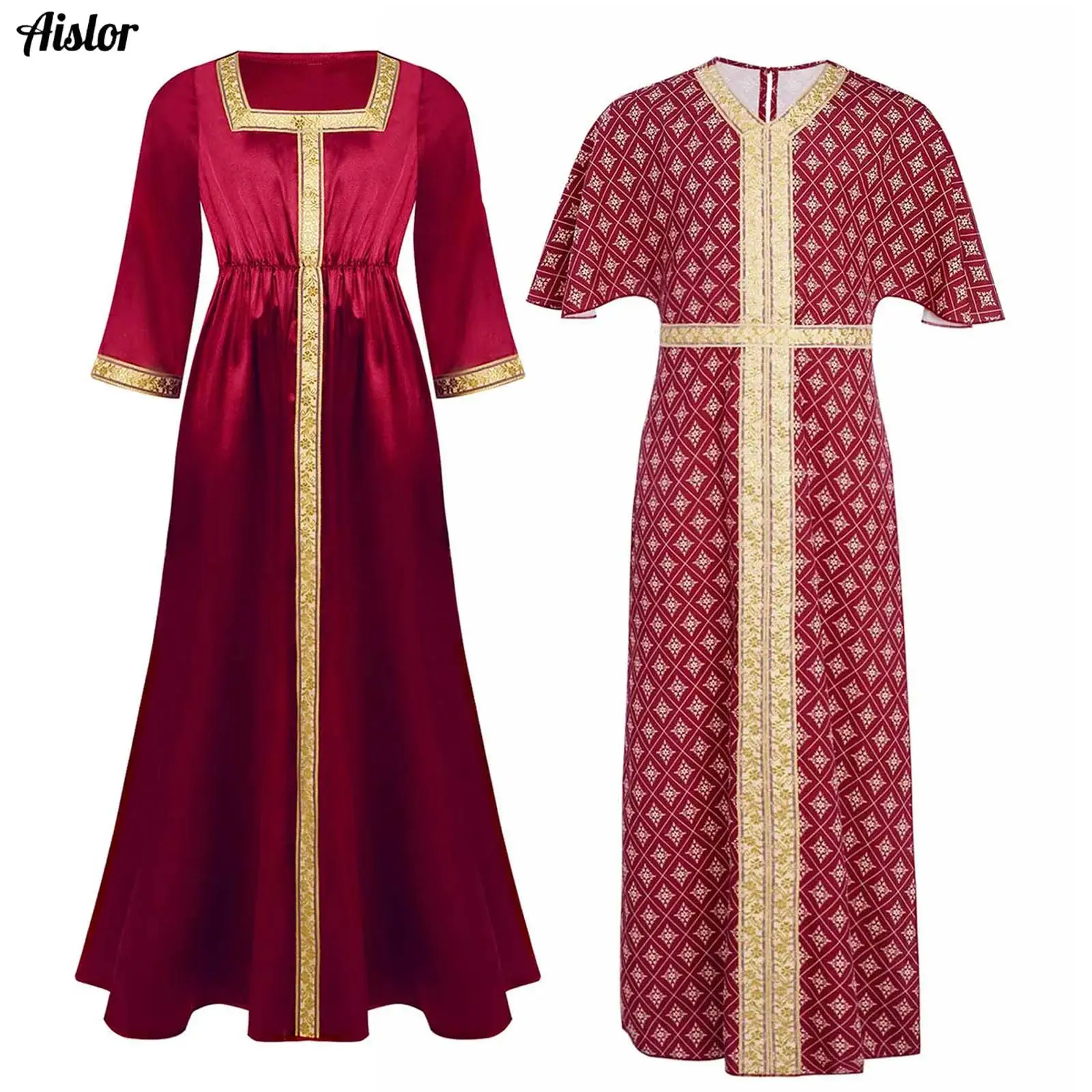 

Kids Girls Dress Indian Clothing Embroidery Trimming Square Collar Side Split Tunic Maxi Dress Halloween Party Role Play Robe