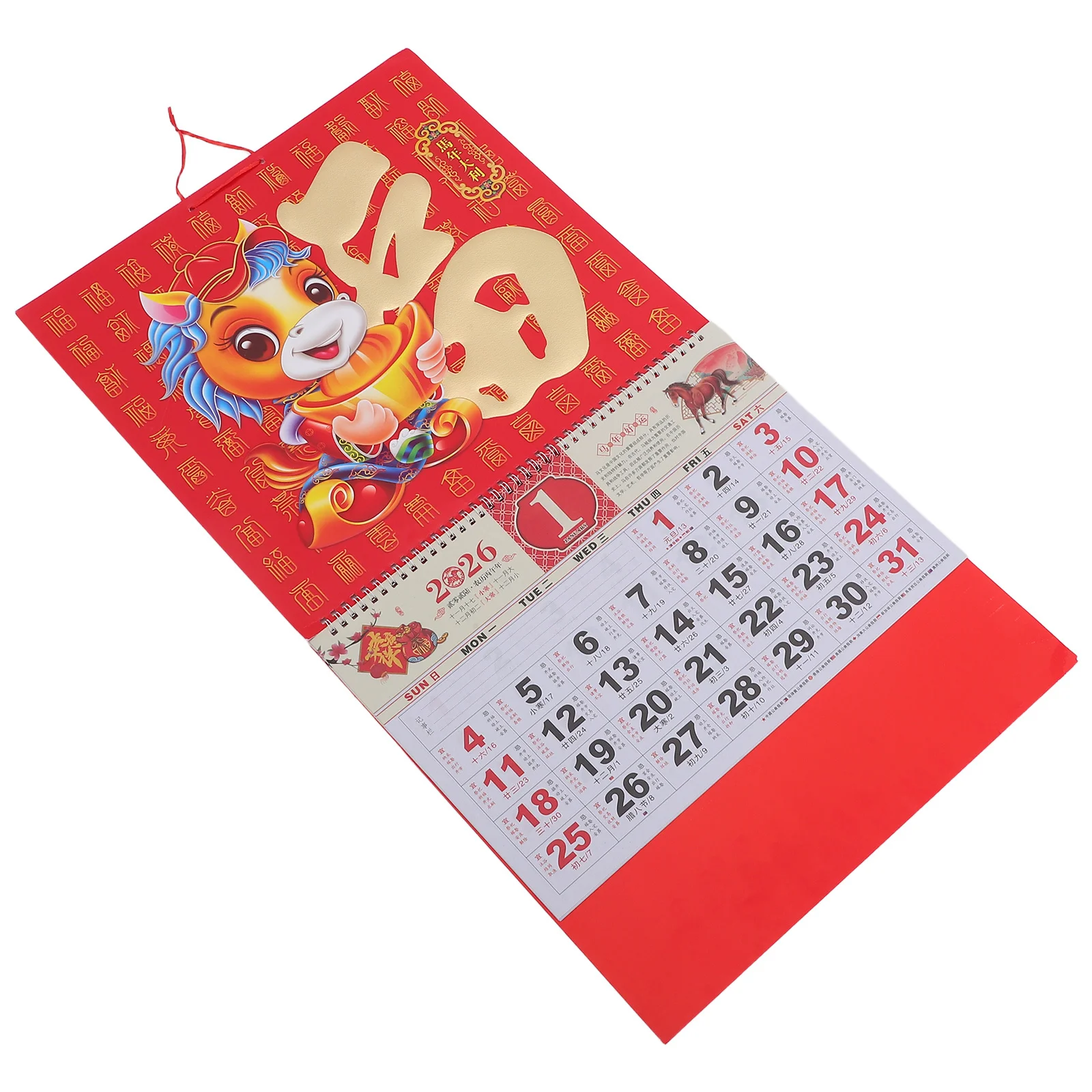 تقويم قمري صيني عتيق سنة الحصان الذهب احباط فو سحر مهرجان الربيع ديكور للتعليق على الحائط مكتب المنزل مخطط يومي