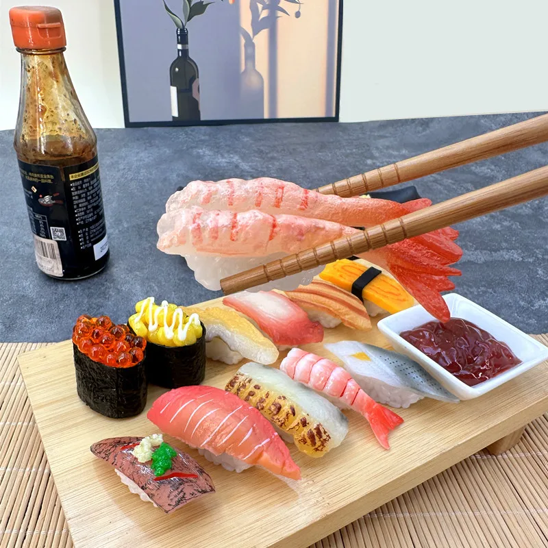 Modelo de Sushi 3d de simulación, juguetes de cocina, comida japonesa, salmón, Sushi, bola de arroz, modelo de comida de simulación, accesorios de exhibición, llavero de joyería