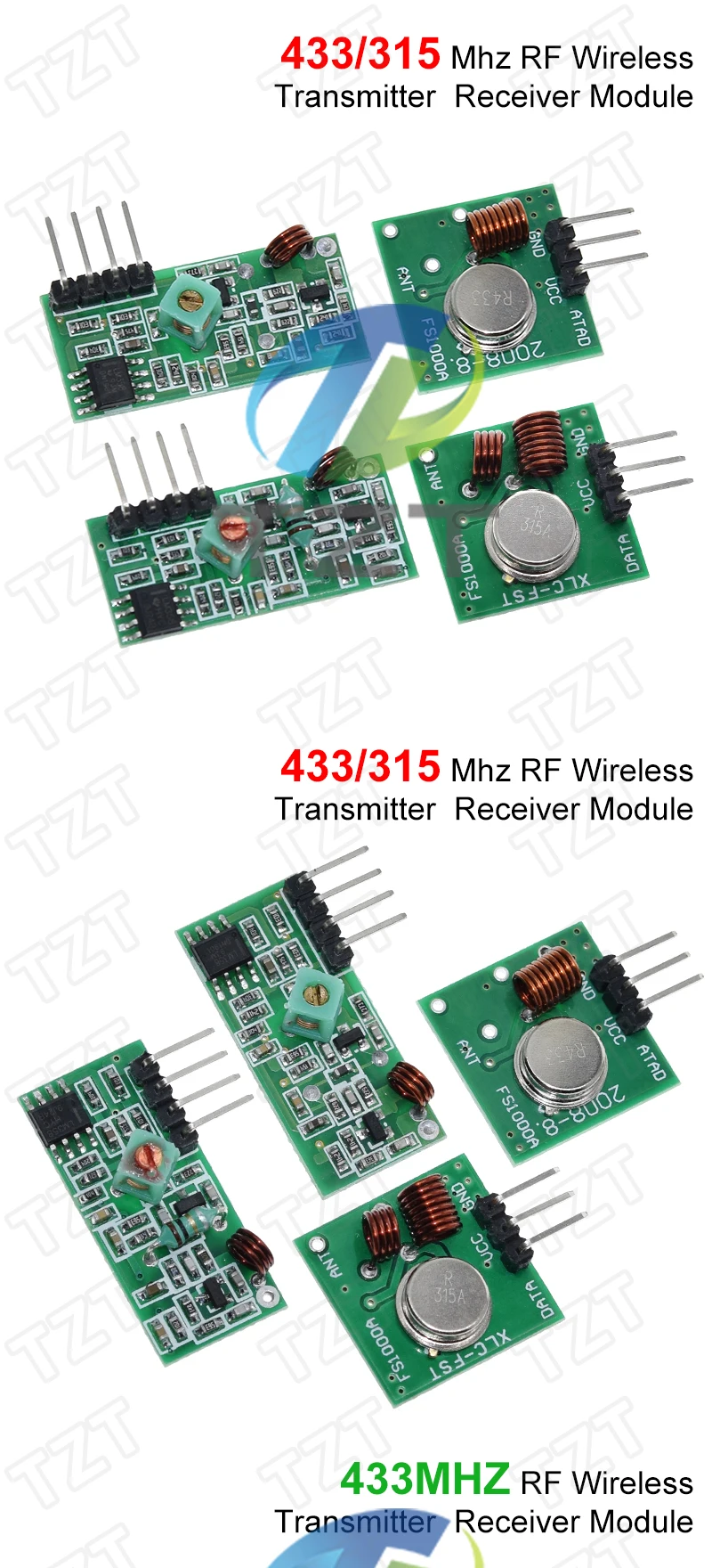 TZT Smart Electronics 433 MHz RF-Sender und Empfänger Modul-Link-Kit für Arduino/ARM/MCU WL DIY 315 MHz/433 MHz Wireless – Detail 4