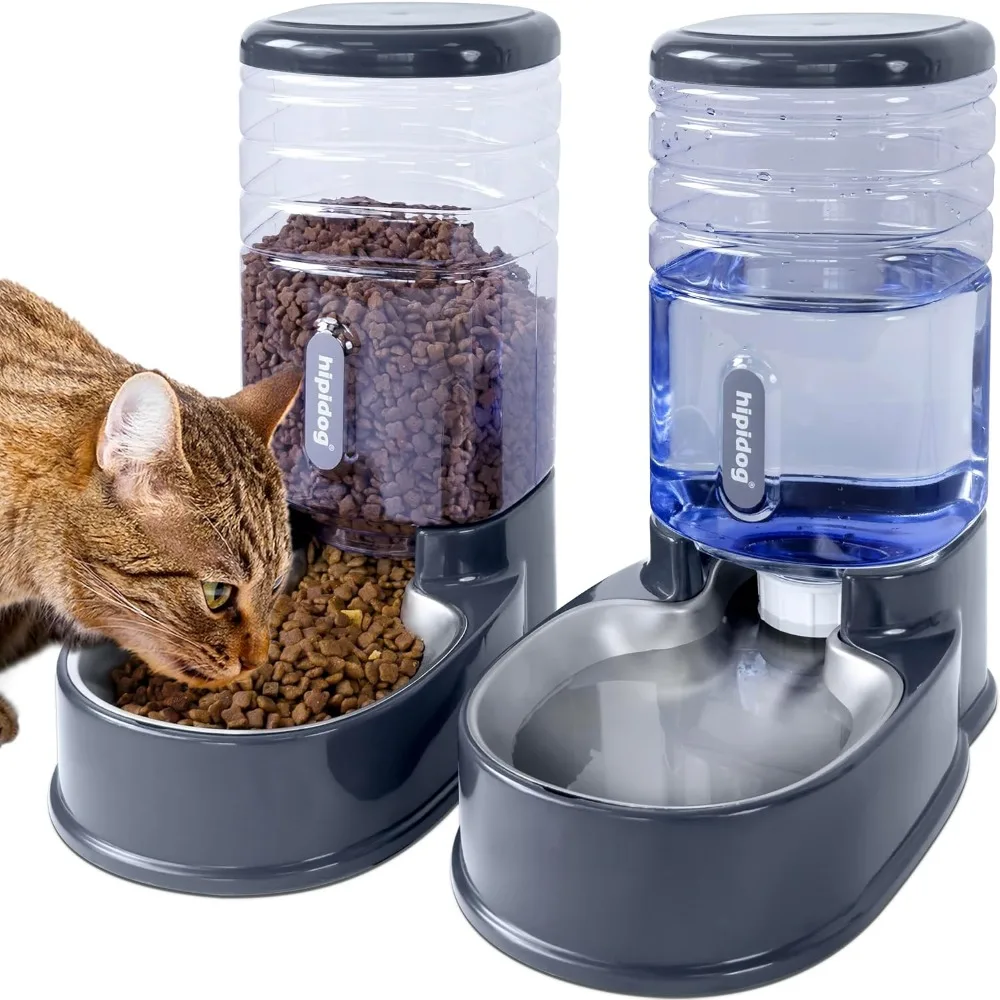 Automatic Pet Feeder and Waterer Set with Stainless Steel Bowls, 3.8L Capacity for Dogs and Cats