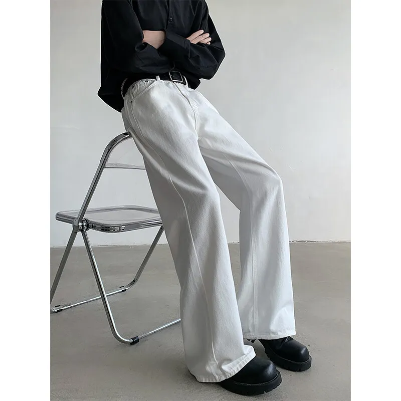 

American Wide-leg Straight Jeans Men Loose Casual Denim Trousers Neutral White Jeans Streetwear Pure Color Men Women Jeans Pants
