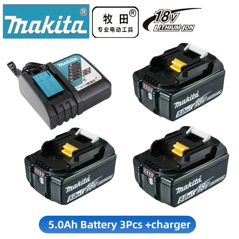 

100% Original Makita 18V 5000mAh 3pcs battery +Charger power tool screwdriver Battery 18V 5.0Ah BL1830b BL1840b BL1850b BL1860