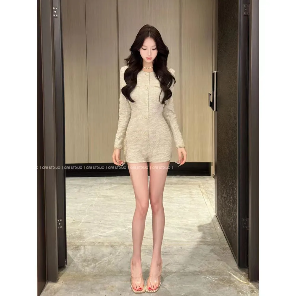 우아한 슬림 원피스 섹시한 Playsuits 여성 Y2k 의류 싱글 브레스트 긴 소매 Rompers 짧은 점프 슈트 streetwear 봄