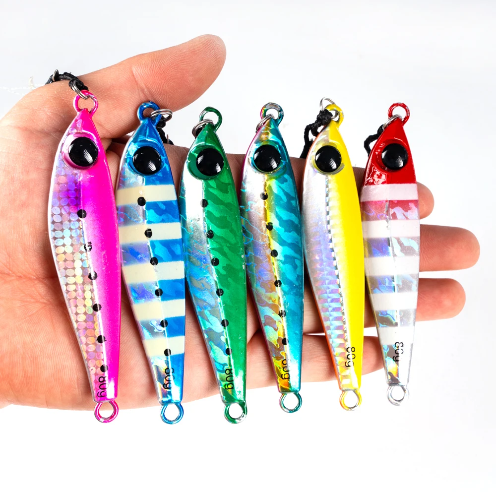 1 Stück sinkende Jig 10 g/20 g/30 g/40 g/60 g/80 g Metallgussköder leuchtender künstlicher harter Köder mit doppelten Hilfshaken und Seide – Detail 1